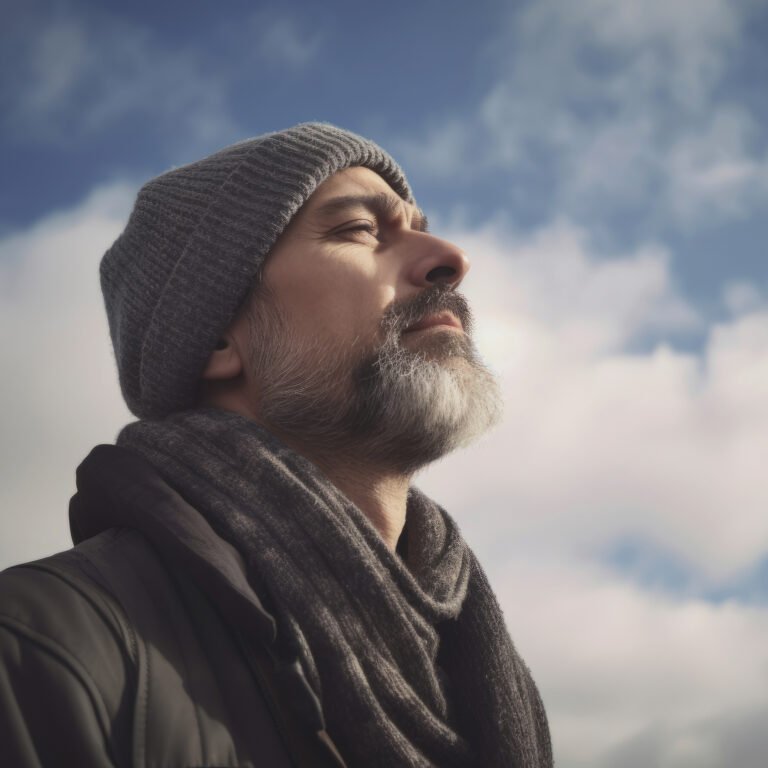 Homme executant une respiration profonde en exterieur